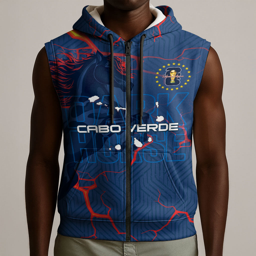 Cape Verde Football WC26 Custom Sleeveless Zip Hoodie Dark Horse Rising