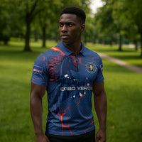 Cape Verde Football WC26 Custom Zipper Polo Shirt Dark Horse Rising