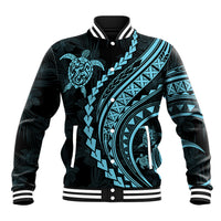 Polynesian Pride Baseball Jacket Turtle Hibiscus Luxury Style - Aquamarine LT7 - Wonder Print Shop