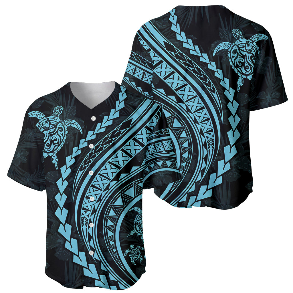 Polynesian Pride Baseball Jersey Turtle Hibiscus Luxury Style - Aquamarine LT7 - Wonder Print Shop
