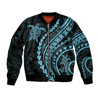 Polynesian Pride Bomber Jacket Turtle Hibiscus Luxury Style - Aquamarine LT7 - Wonder Print Shop