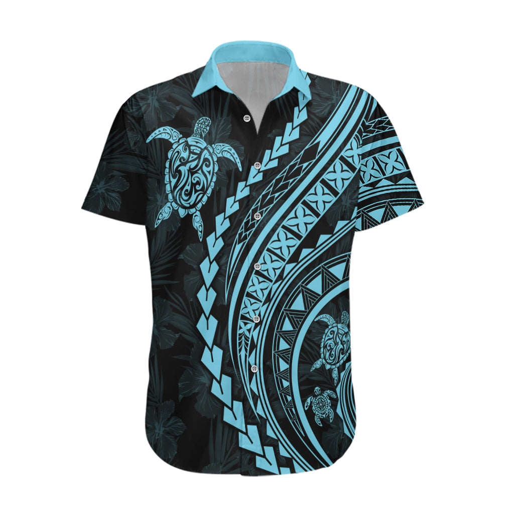 Polynesian Pride Hawaiian Shirt Turtle Hibiscus Luxury Style - Aquamarine - Wonder Print Shop