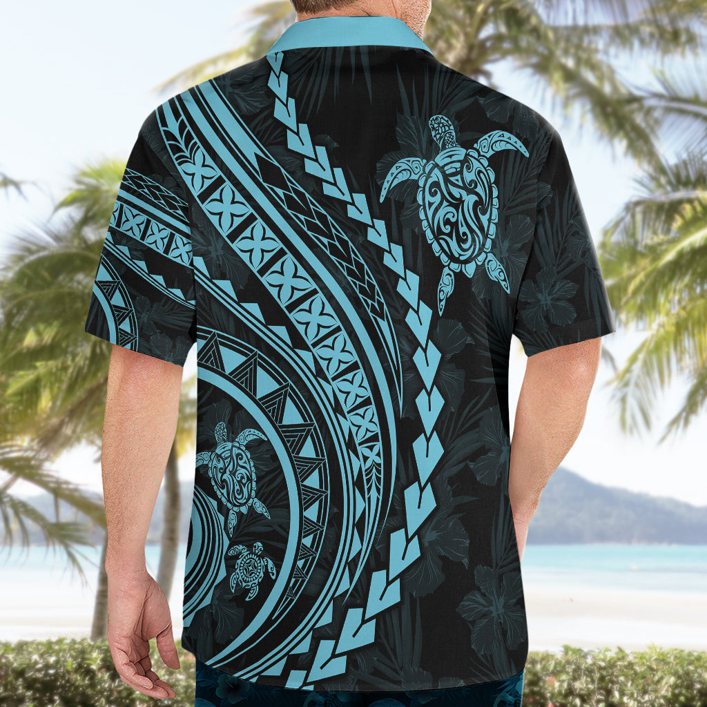 Polynesian Pride Hawaiian Shirt Turtle Hibiscus Luxury Style - Aquamarine - Wonder Print Shop