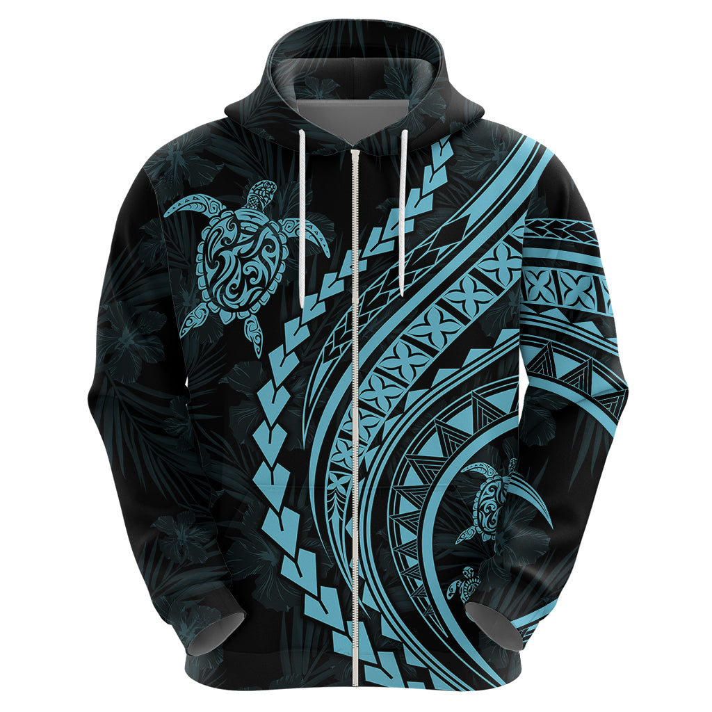 Polynesian Pride Hoodie Turtle Hibiscus Luxury Style - Aquamarine - Wonder Print Shop