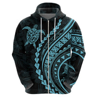 Polynesian Pride Hoodie Turtle Hibiscus Luxury Style - Aquamarine - Wonder Print Shop