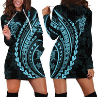 Polynesian Pride Hoodie Dress Turtle Hibiscus Luxury Style - Aquamarine - Wonder Print Shop