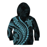 Polynesian Pride Kid Hoodie Turtle Hibiscus Luxury Style - Aquamarine - Wonder Print Shop