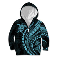 Polynesian Pride Kid Hoodie Turtle Hibiscus Luxury Style - Aquamarine - Wonder Print Shop