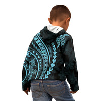 Polynesian Pride Kid Hoodie Turtle Hibiscus Luxury Style - Aquamarine - Wonder Print Shop