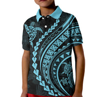 Polynesian Pride Kid Polo Shirt Turtle Hibiscus Luxury Style - Aquamarine - Wonder Print Shop