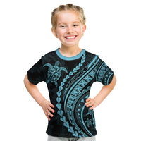 Polynesian Pride Kid T Shirt Turtle Hibiscus Luxury Style - Aquamarine - Wonder Print Shop