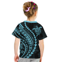 Polynesian Pride Kid T Shirt Turtle Hibiscus Luxury Style - Aquamarine - Wonder Print Shop