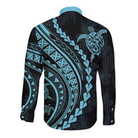 Polynesian Pride Long Sleeve Button Shirt Turtle Hibiscus Luxury Style - Aquamarine - Wonder Print Shop