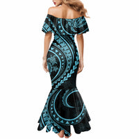Polynesian Pride Mermaid Dress Turtle Hibiscus Luxury Style - Aquamarine - Wonder Print Shop