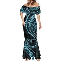 Polynesian Pride Mermaid Dress Turtle Hibiscus Luxury Style - Aquamarine - Wonder Print Shop