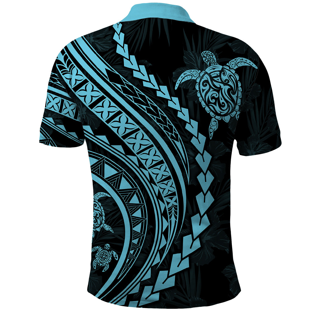 Polynesian Pride Polo Shirt Turtle Hibiscus Luxury Style - Aquamarine - Wonder Print Shop