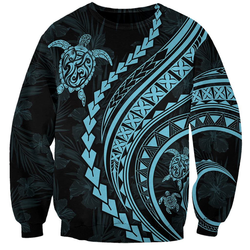 Polynesian Pride Sweatshirt Turtle Hibiscus Luxury Style - Aquamarine - Wonder Print Shop