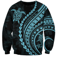 Polynesian Pride Sweatshirt Turtle Hibiscus Luxury Style - Aquamarine - Wonder Print Shop