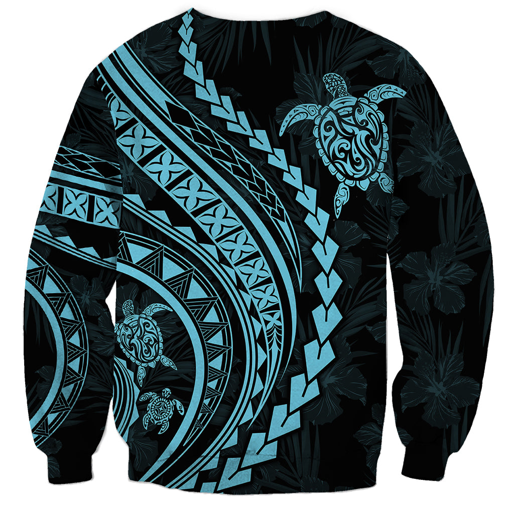 Polynesian Pride Sweatshirt Turtle Hibiscus Luxury Style - Aquamarine - Wonder Print Shop