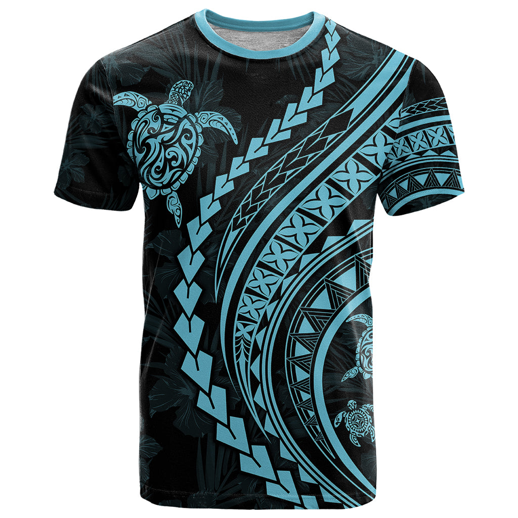 Polynesian Pride T Shirt Turtle Hibiscus Luxury Style - Aquamarine - Wonder Print Shop