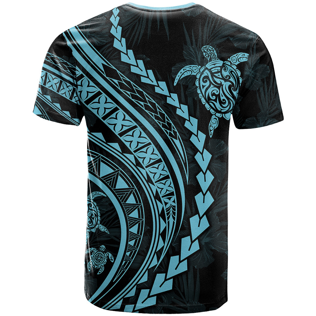 Polynesian Pride T Shirt Turtle Hibiscus Luxury Style - Aquamarine - Wonder Print Shop
