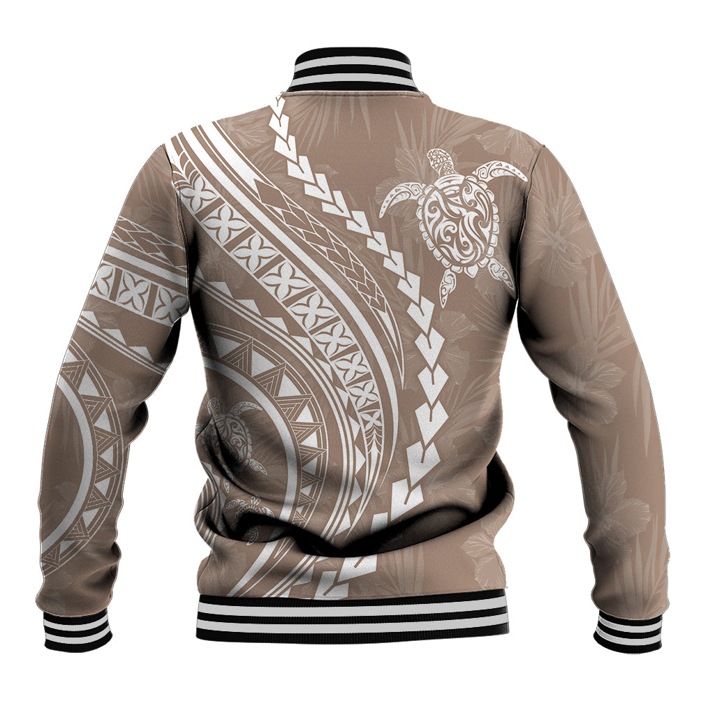Polynesian Pride Baseball Jacket Turtle Hibiscus Luxury Style - Beige LT7 - Wonder Print Shop
