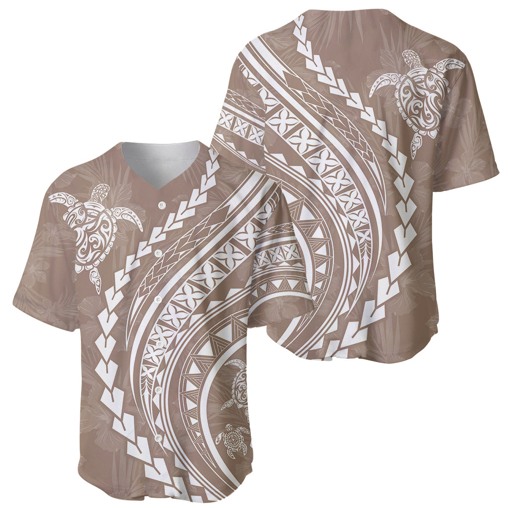 Polynesian Pride Baseball Jersey Turtle Hibiscus Luxury Style - Beige LT7 - Wonder Print Shop