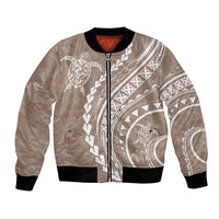 Polynesian Pride Bomber Jacket Turtle Hibiscus Luxury Style - Beige LT7 - Wonder Print Shop