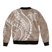 Polynesian Pride Bomber Jacket Turtle Hibiscus Luxury Style - Beige LT7 - Wonder Print Shop