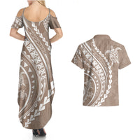 Polynesian Pride Couples Matching Summer Maxi Dress and Hawaiian Shirt Turtle Hibiscus Luxury Style - Beige LT7 - Wonder Print Shop