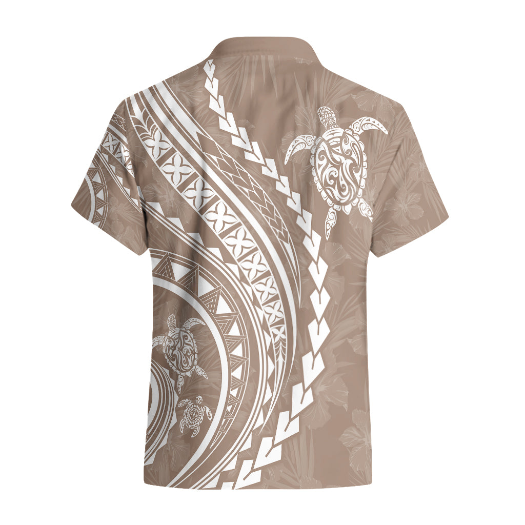 Polynesian Pride Hawaiian Shirt Turtle Hibiscus Luxury Style - Beige - Wonder Print Shop