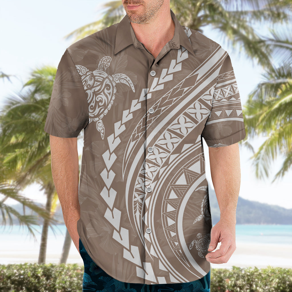 Polynesian Pride Hawaiian Shirt Turtle Hibiscus Luxury Style - Beige - Wonder Print Shop