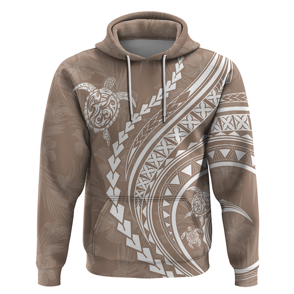 Polynesian Pride Hoodie Turtle Hibiscus Luxury Style - Beige - Wonder Print Shop