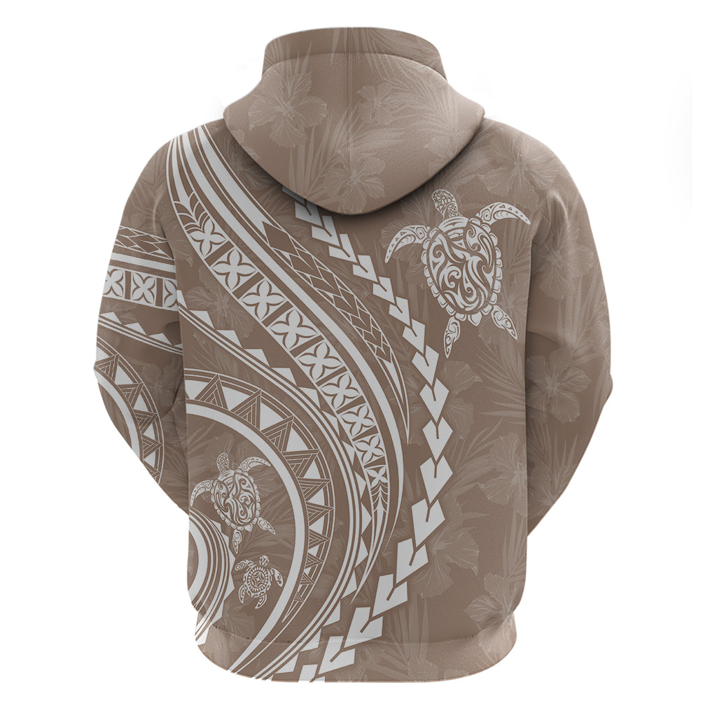 Polynesian Pride Hoodie Turtle Hibiscus Luxury Style - Beige - Wonder Print Shop