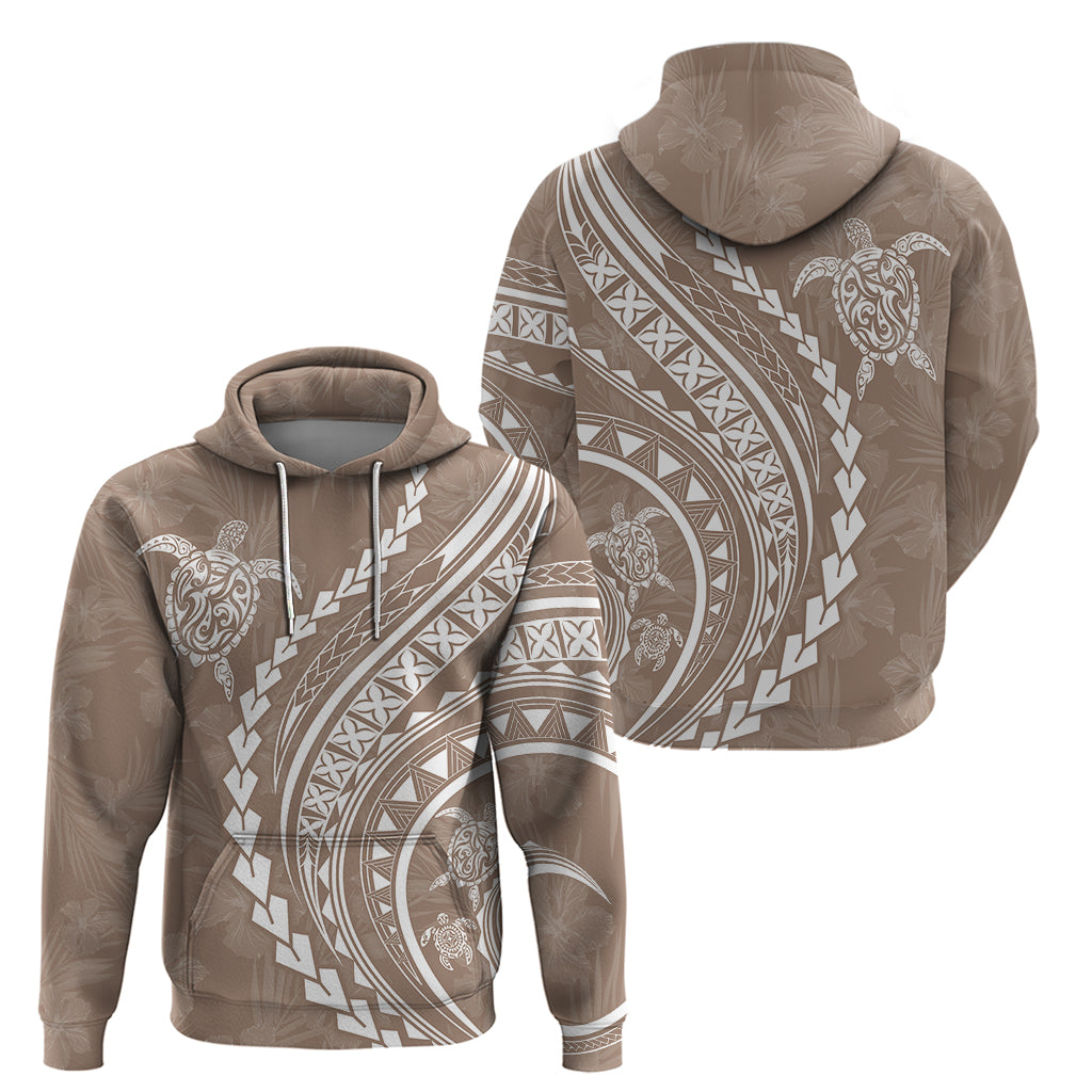Polynesian Pride Hoodie Turtle Hibiscus Luxury Style - Beige - Wonder Print Shop