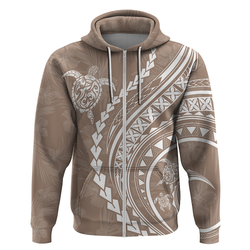 Polynesian Pride Hoodie Turtle Hibiscus Luxury Style - Beige - Wonder Print Shop