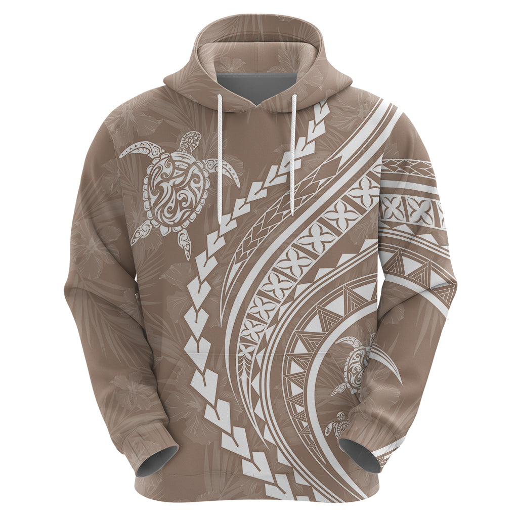 Polynesian Pride Hoodie Turtle Hibiscus Luxury Style - Beige - Wonder Print Shop