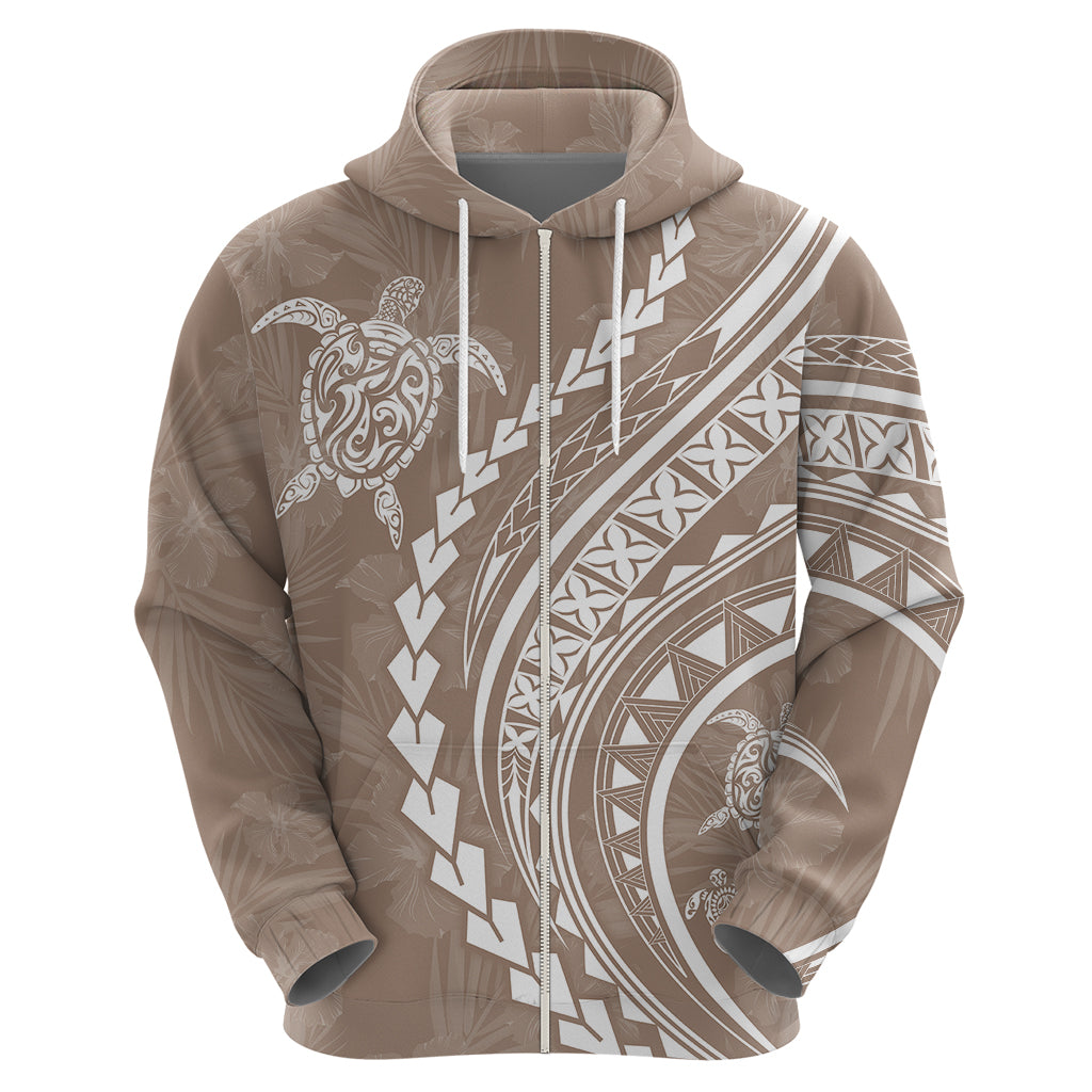 Polynesian Pride Hoodie Turtle Hibiscus Luxury Style - Beige - Wonder Print Shop