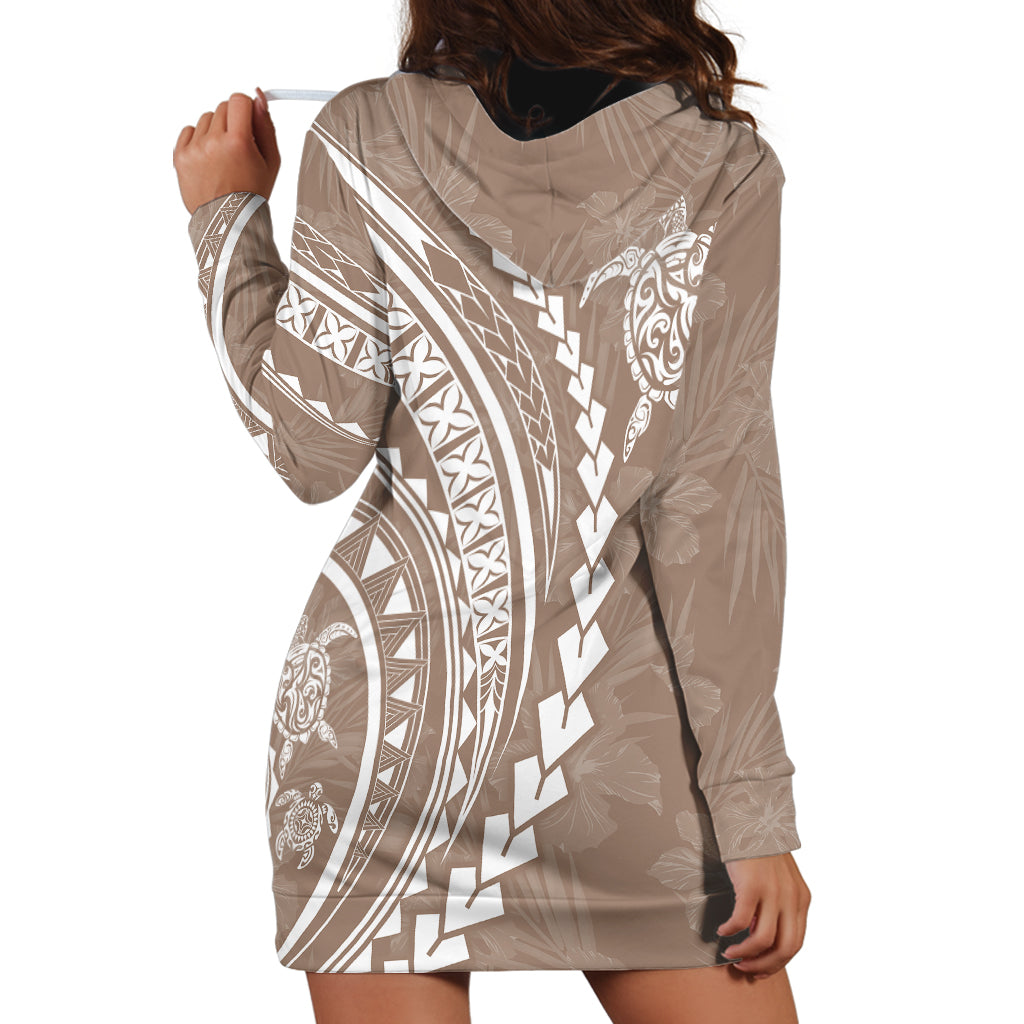 Polynesian Pride Hoodie Dress Turtle Hibiscus Luxury Style - Beige - Wonder Print Shop