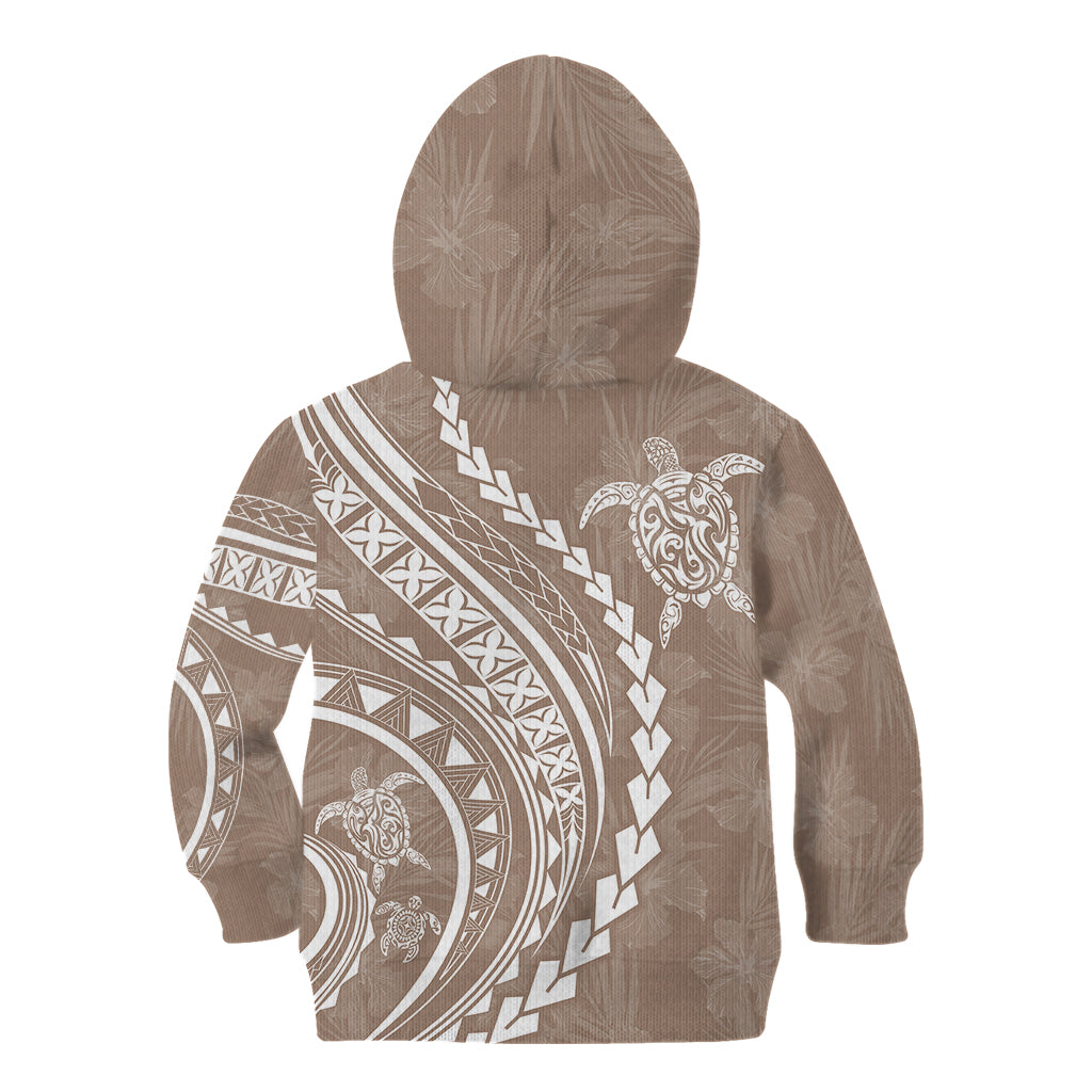 Polynesian Pride Kid Hoodie Turtle Hibiscus Luxury Style - Beige - Wonder Print Shop