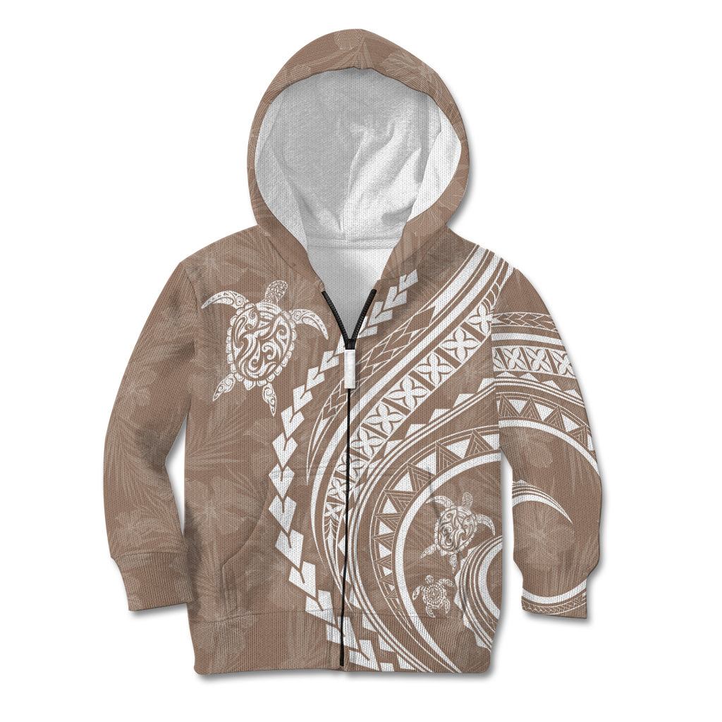 Polynesian Pride Kid Hoodie Turtle Hibiscus Luxury Style - Beige - Wonder Print Shop