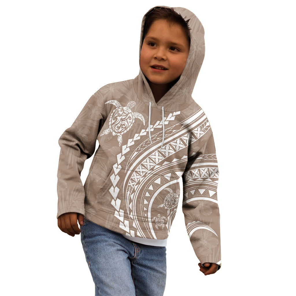 Polynesian Pride Kid Hoodie Turtle Hibiscus Luxury Style - Beige - Wonder Print Shop