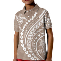 Polynesian Pride Kid Polo Shirt Turtle Hibiscus Luxury Style - Beige - Wonder Print Shop