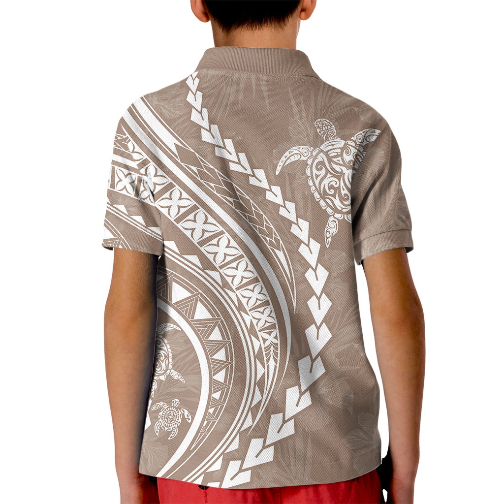 Polynesian Pride Kid Polo Shirt Turtle Hibiscus Luxury Style - Beige - Wonder Print Shop