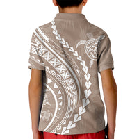 Polynesian Pride Kid Polo Shirt Turtle Hibiscus Luxury Style - Beige - Wonder Print Shop