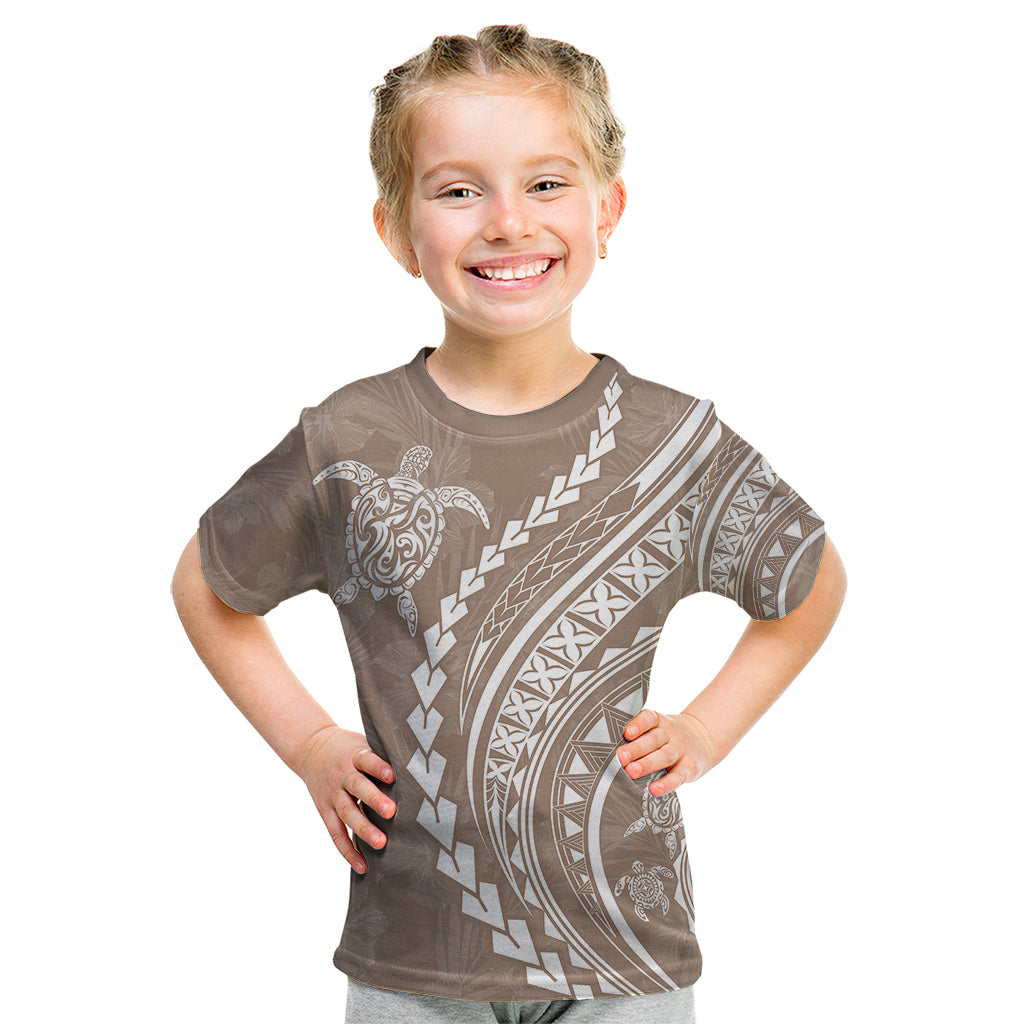 Polynesian Pride Kid T Shirt Turtle Hibiscus Luxury Style - Beige - Wonder Print Shop