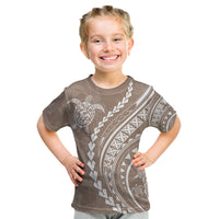 Polynesian Pride Kid T Shirt Turtle Hibiscus Luxury Style - Beige - Wonder Print Shop