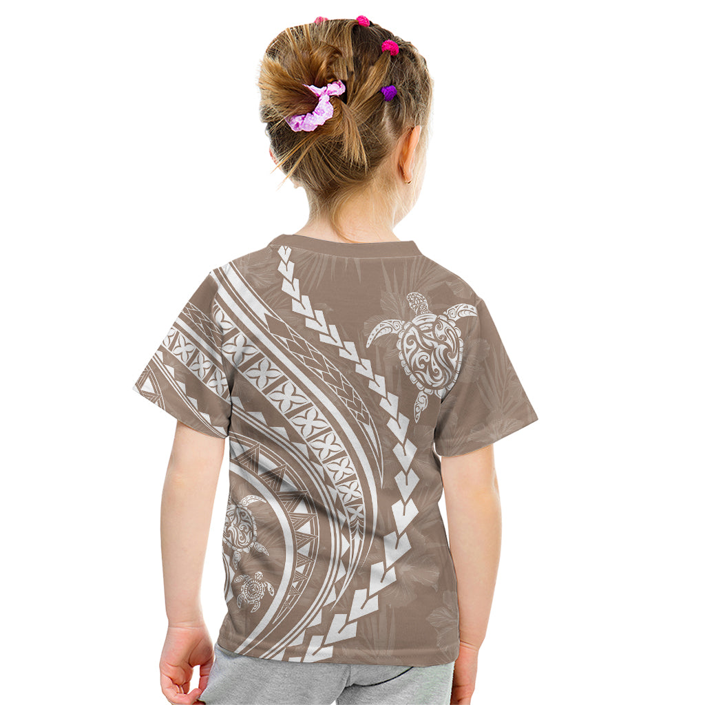 Polynesian Pride Kid T Shirt Turtle Hibiscus Luxury Style - Beige - Wonder Print Shop