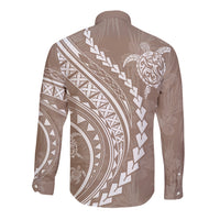 Polynesian Pride Long Sleeve Button Shirt Turtle Hibiscus Luxury Style - Beige - Wonder Print Shop