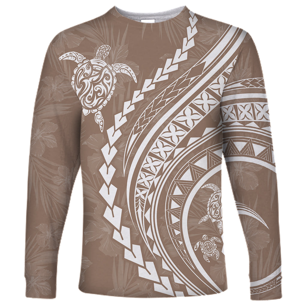 Polynesian Pride Long Sleeve Shirt Turtle Hibiscus Luxury Style - Beige - Wonder Print Shop